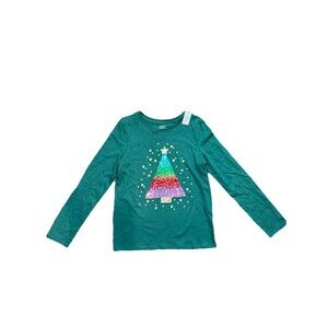 Girls CHRISTMAS TREE TEE Size 8 Green JUMPING BEANS SEQUIN Long Sleeve NWT